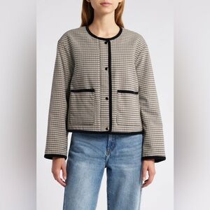 Joie Mini Check Grid Boxy Cropped Lady Jacket Blazer Taupe Black Women’s Small